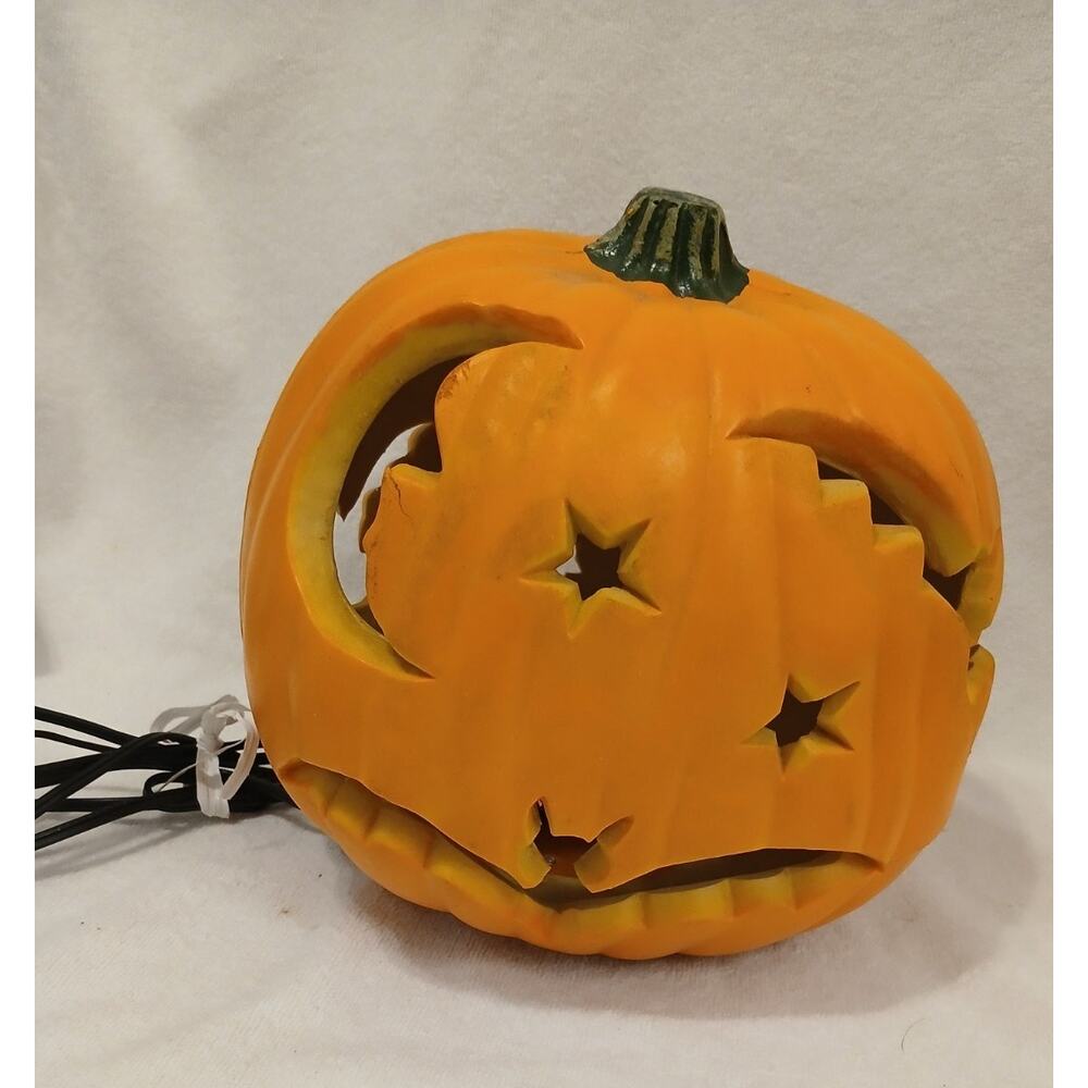 Rare 1993 Trendmasters Pumpkin Blow Mold Halloween Bats Star Moon Projects Light - Picture 3 of 16